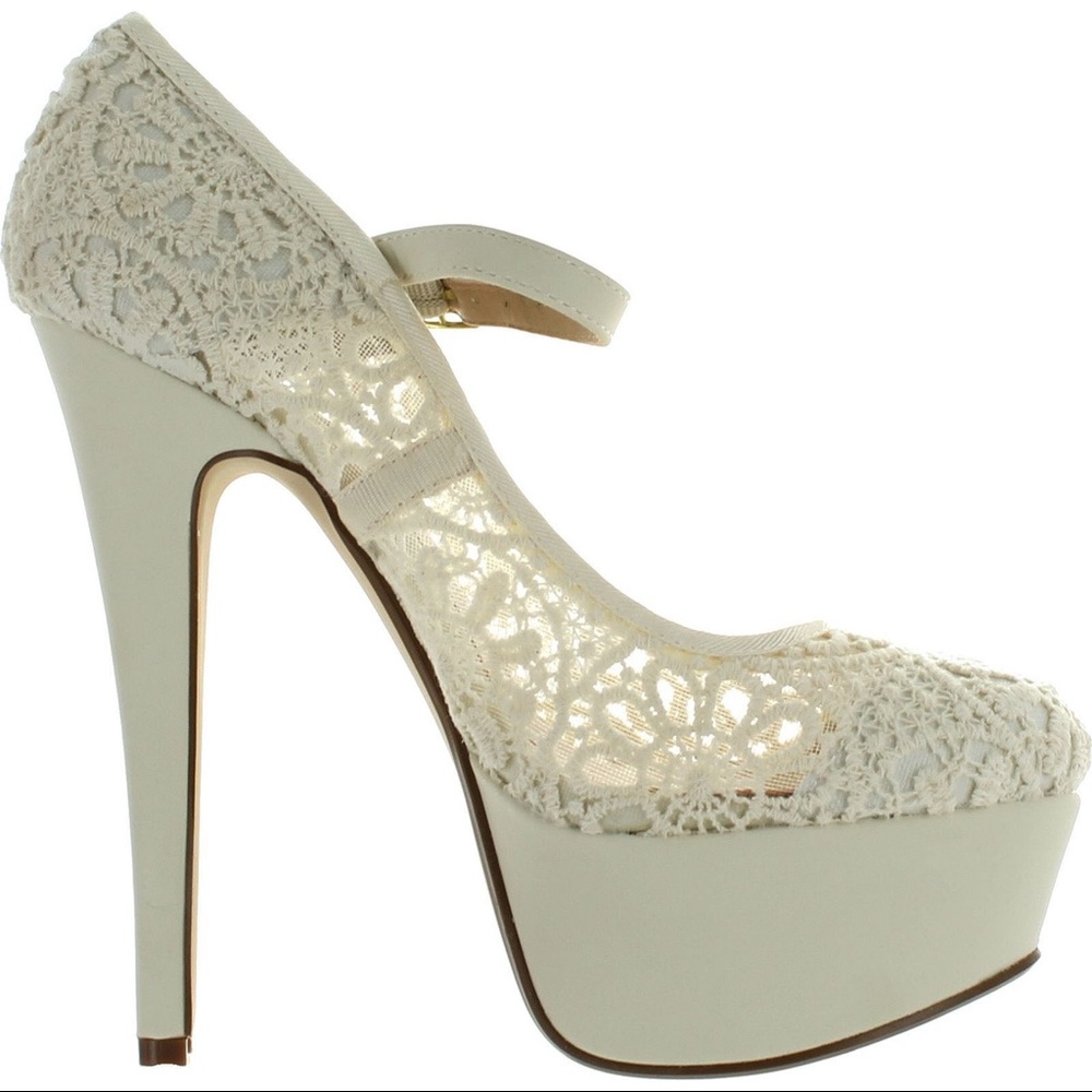 White Lace Platform Heels